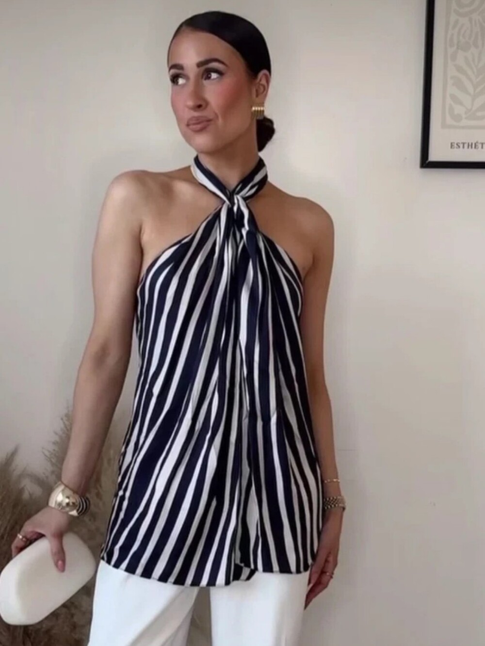 Viral Zara s Navy Striped Pant & Halter Top set NWT-Med-revole - Picture 9 of 15